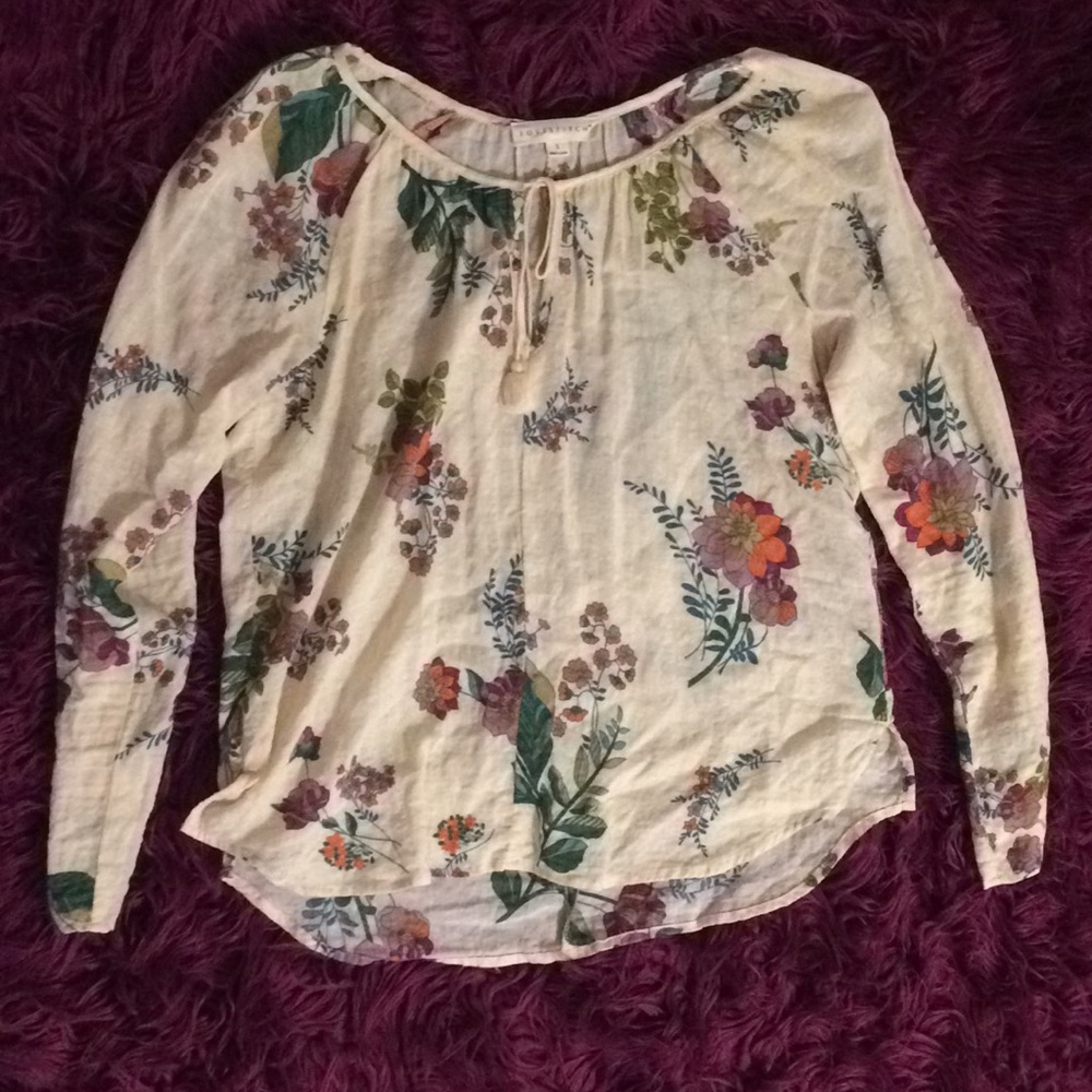 Floral Tan Long Sleeve Tie Shirt
